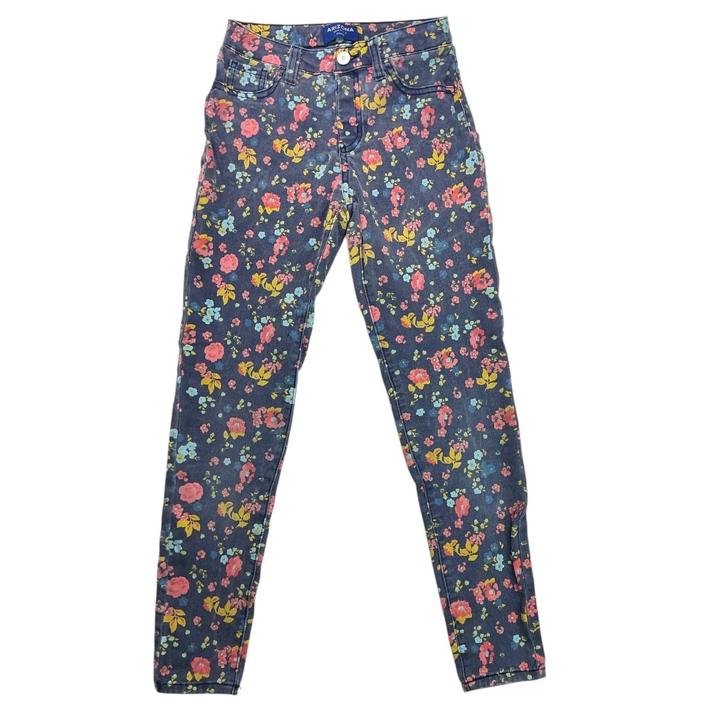 Arizona Blue Floral Jeggings Kids Size 12 Regular Adjustable Waist Stretch Denim